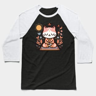 Zen Kitty in Floral Kimono Meditating Cat Baseball T-Shirt